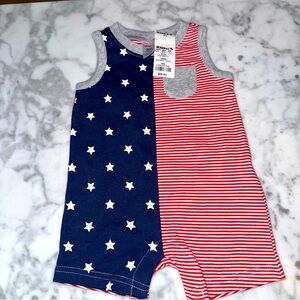 Infant  👶🏼  patriotic coverall Red White & Blue 1/2 stars 1/2 stripes  NWT